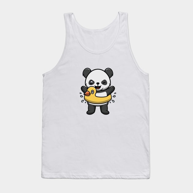 Cute Panda wearing duck float Tank Top by Cubbone